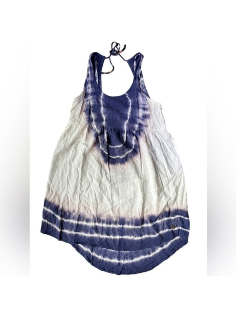 Roxy Blue White Tie Dye High Low Tank Dress Boho Beach Cover Up - Picture 7 of 12